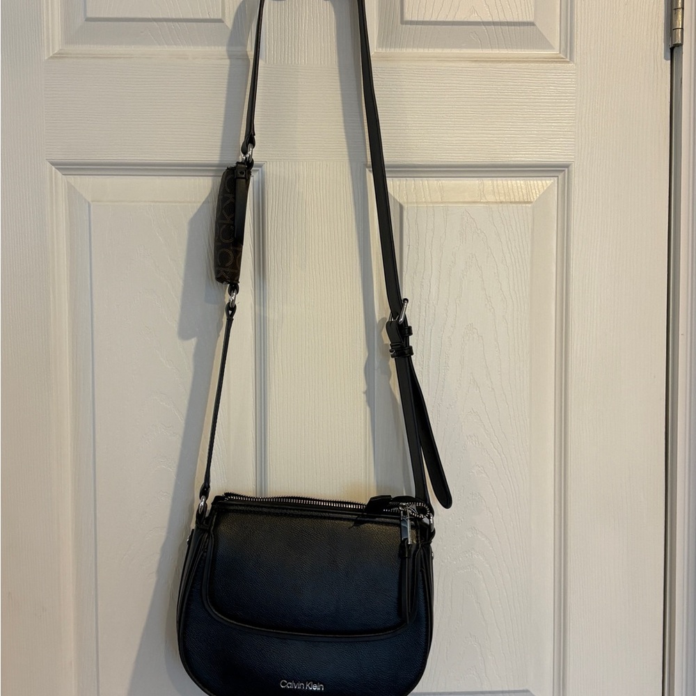 Calvin Klein Black Bella Adjustable Crossbody with Signature Zippered Pouch
